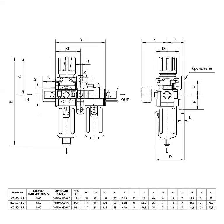 Модульная группа для подготовки воздуха с регулятором давления и манометром, 3/8", 5 мкм. GARWIN 807660-38-5