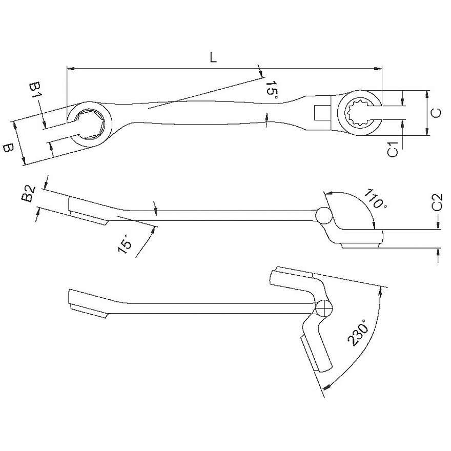 Ключ разрезной с полукарданом 19х19 мм Licota AWT-FXF1919 купить