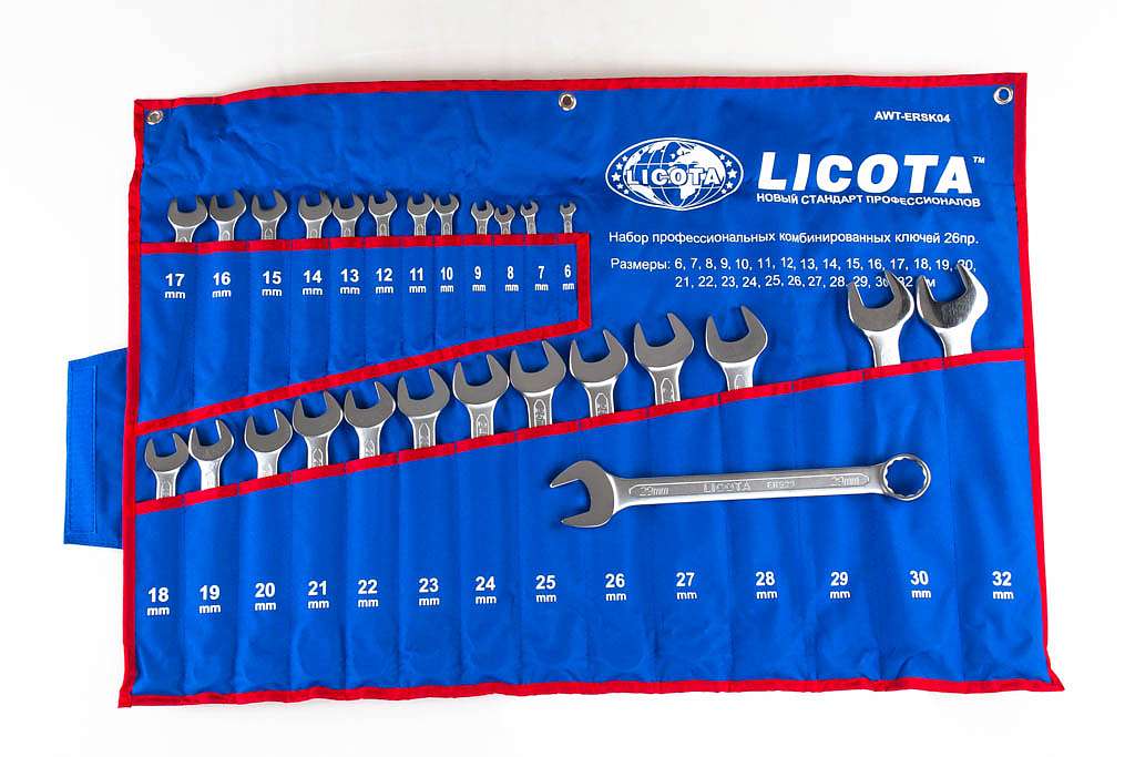 Набор ключей комбинированных 26 предметов 6-32мм в скрутке Licota AWT-ERSK04
